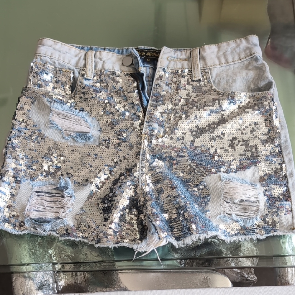 Sequin Embellished Denim Shorts